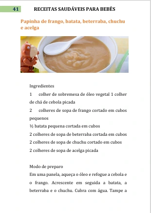 Página real do guia: papinha de frango, batata, beterraba, chuchu e acelga